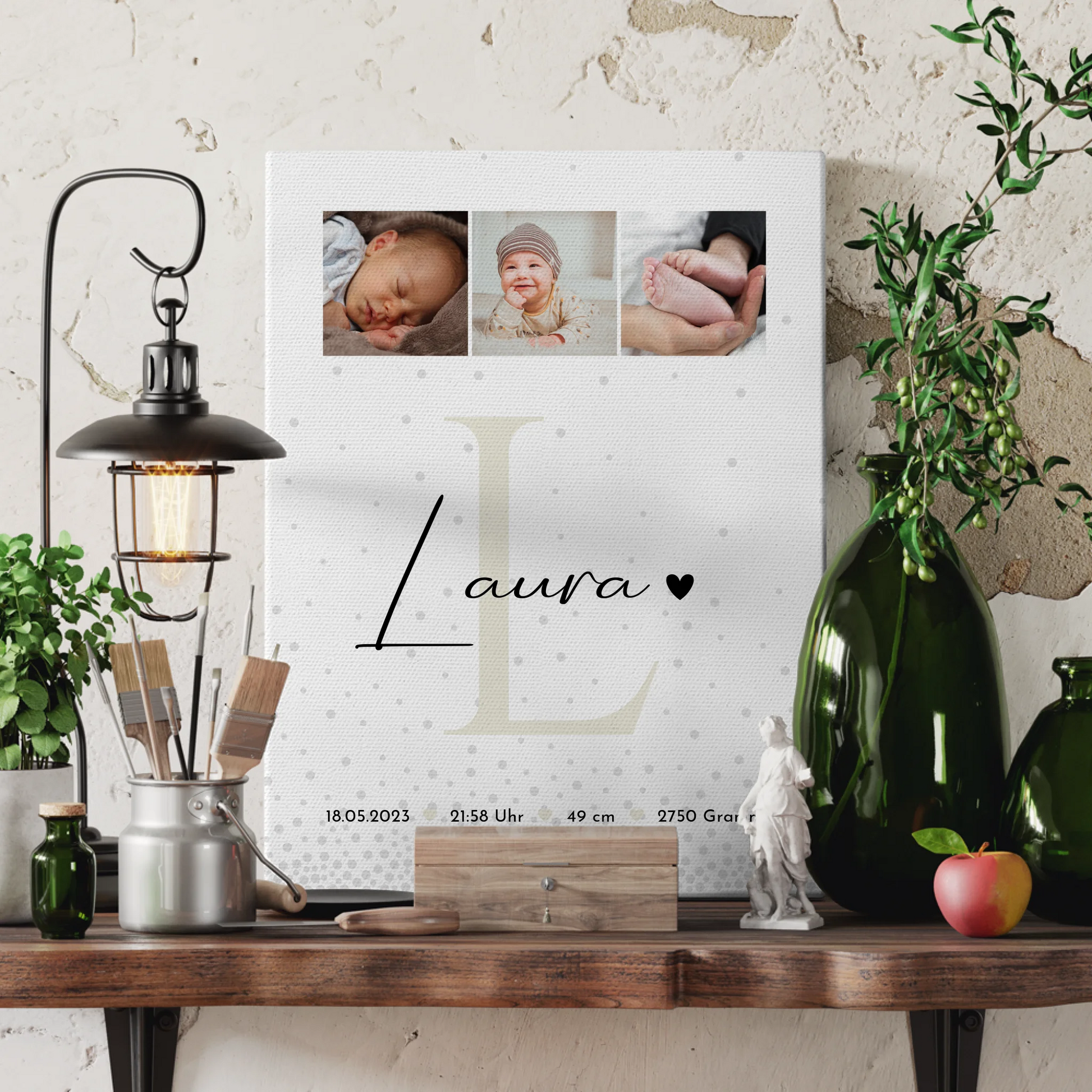 Leinwand Collagen Erstellen zur Geburt Baby Fotocollage mit Geburtsdaten Magic Rain Muster 3