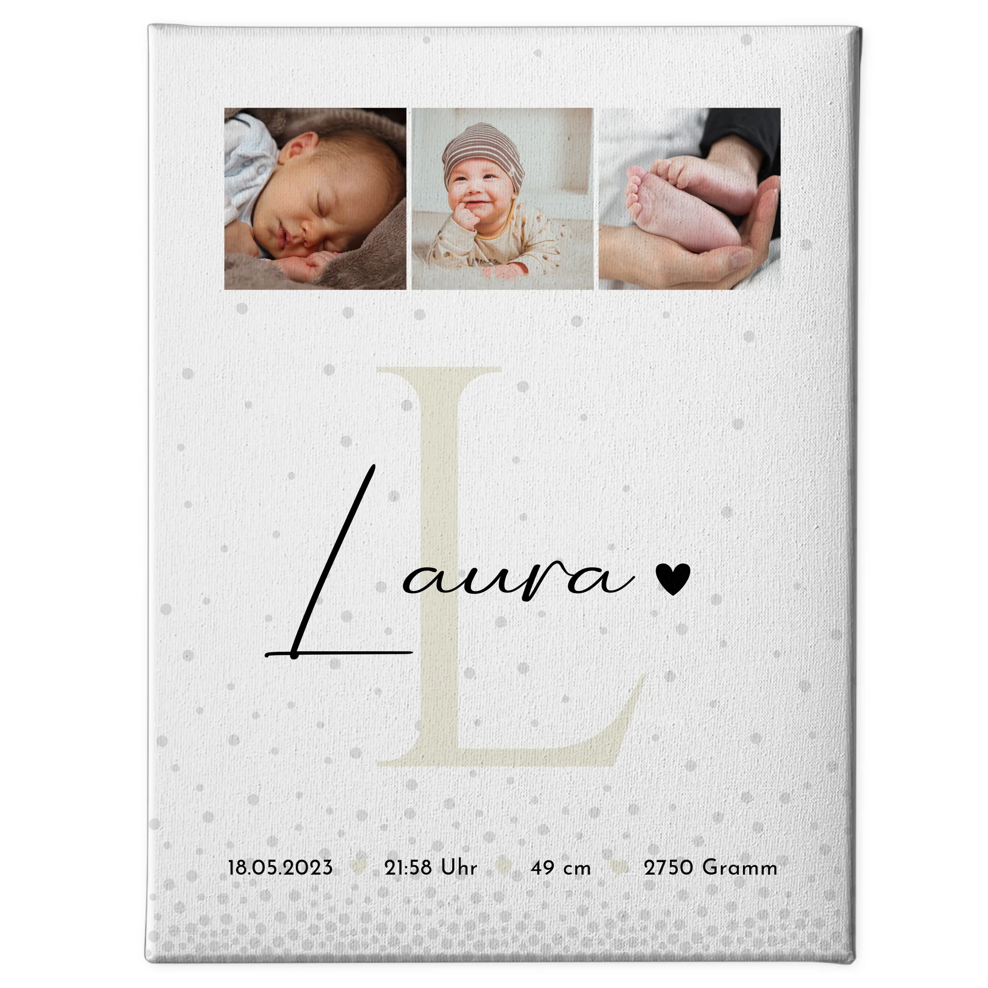 Leinwand Collagen Erstellen zur Geburt Baby Fotocollage mit Geburtsdaten Magic Rain Muster 1