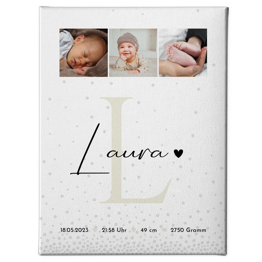 Leinwand Collagen Erstellen zur Geburt Baby Fotocollage mit Geburtsdaten Magic Rain Muster 1