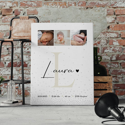 Leinwand Collagen Erstellen zur Geburt Baby Fotocollage mit Geburtsdaten Magic Rain Muster 4