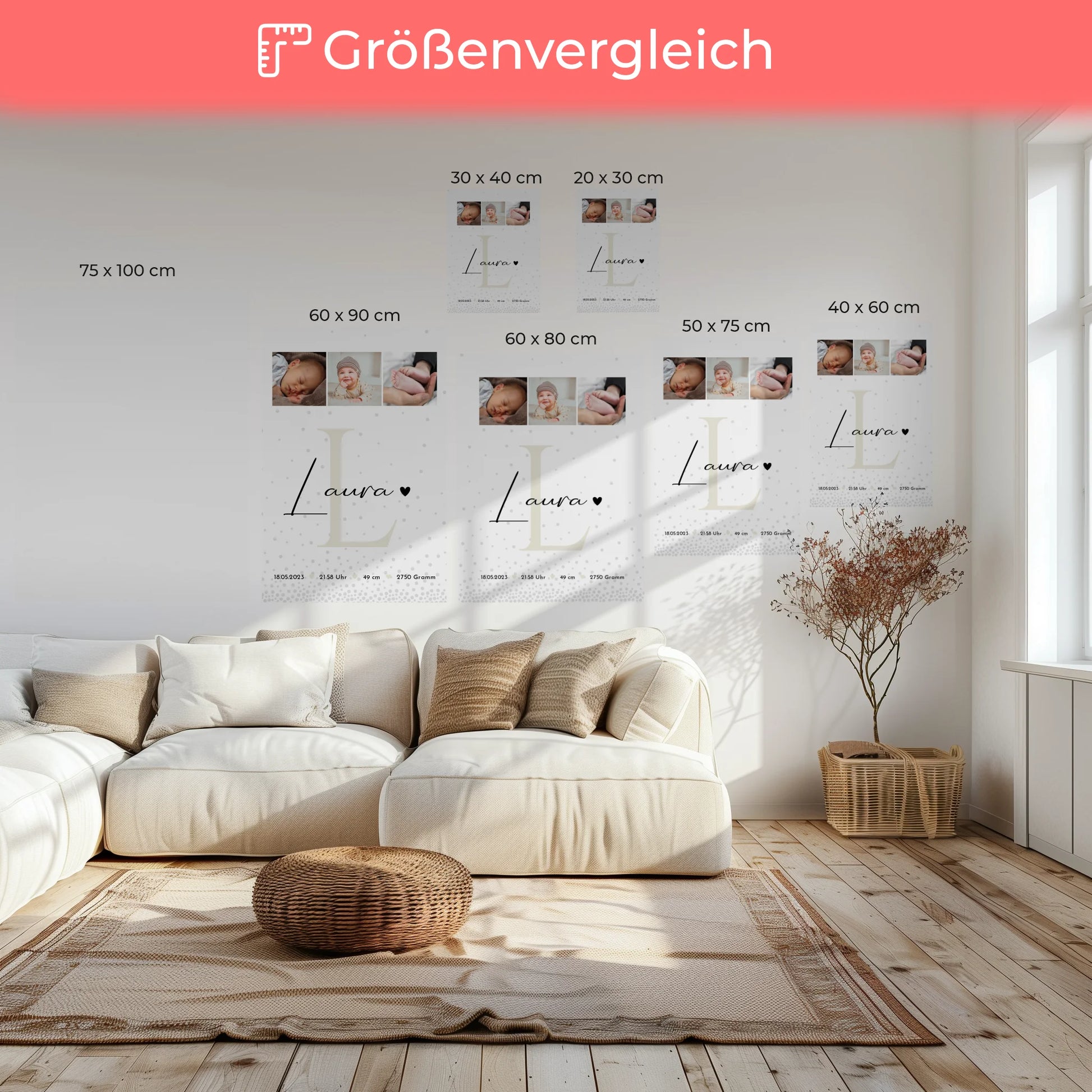 Leinwand Collagen Erstellen zur Geburt Baby Fotocollage mit Geburtsdaten Magic Rain Muster 6
