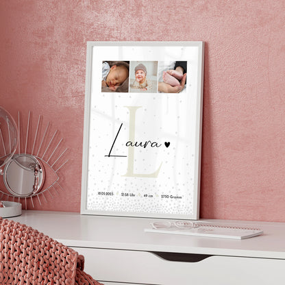 Poster Mit Geburtsdaten Baby Fotocollage Magic Rain Muster personalisiertes Geschenk 5