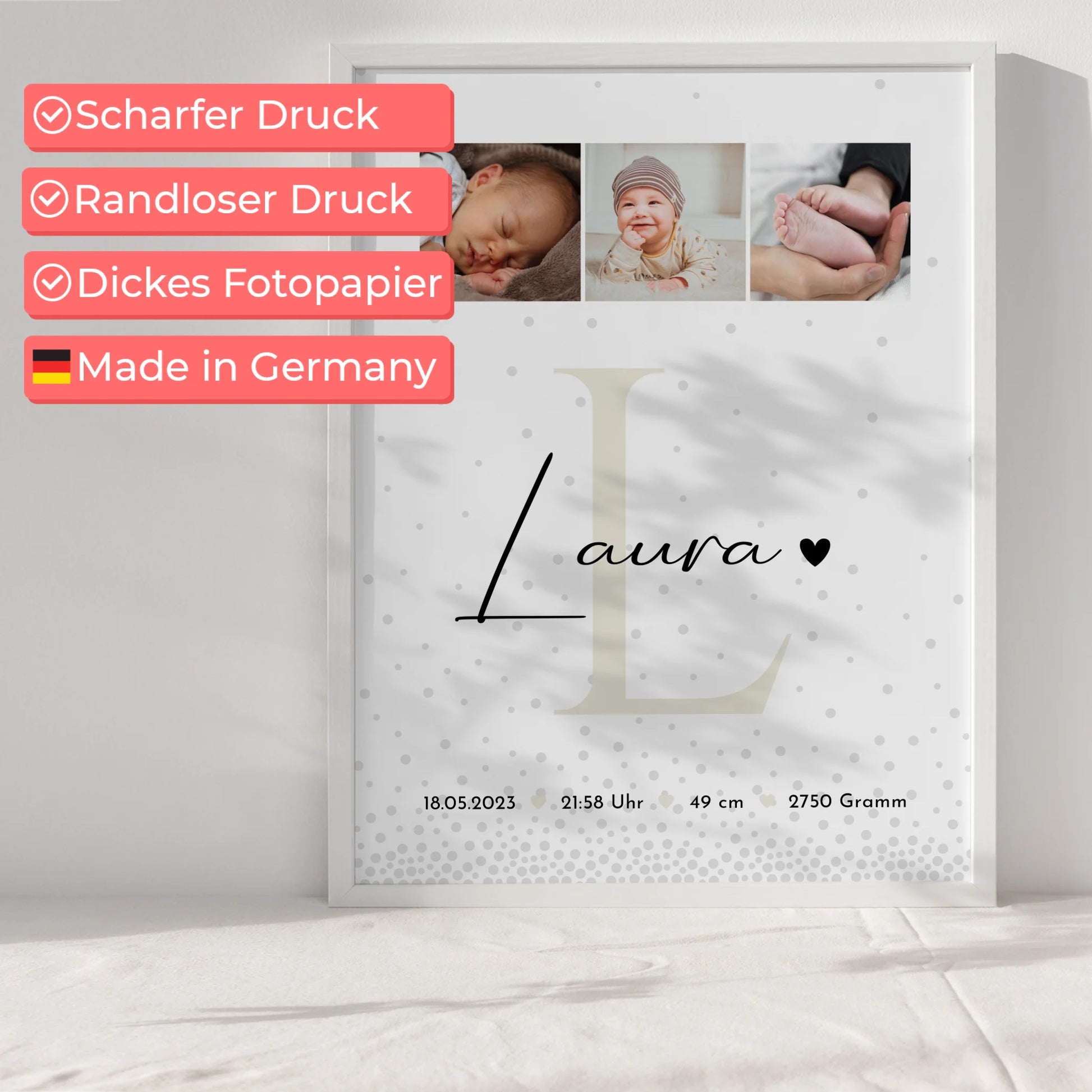 Poster Mit Geburtsdaten Baby Fotocollage Magic Rain Muster personalisiertes Geschenk 6