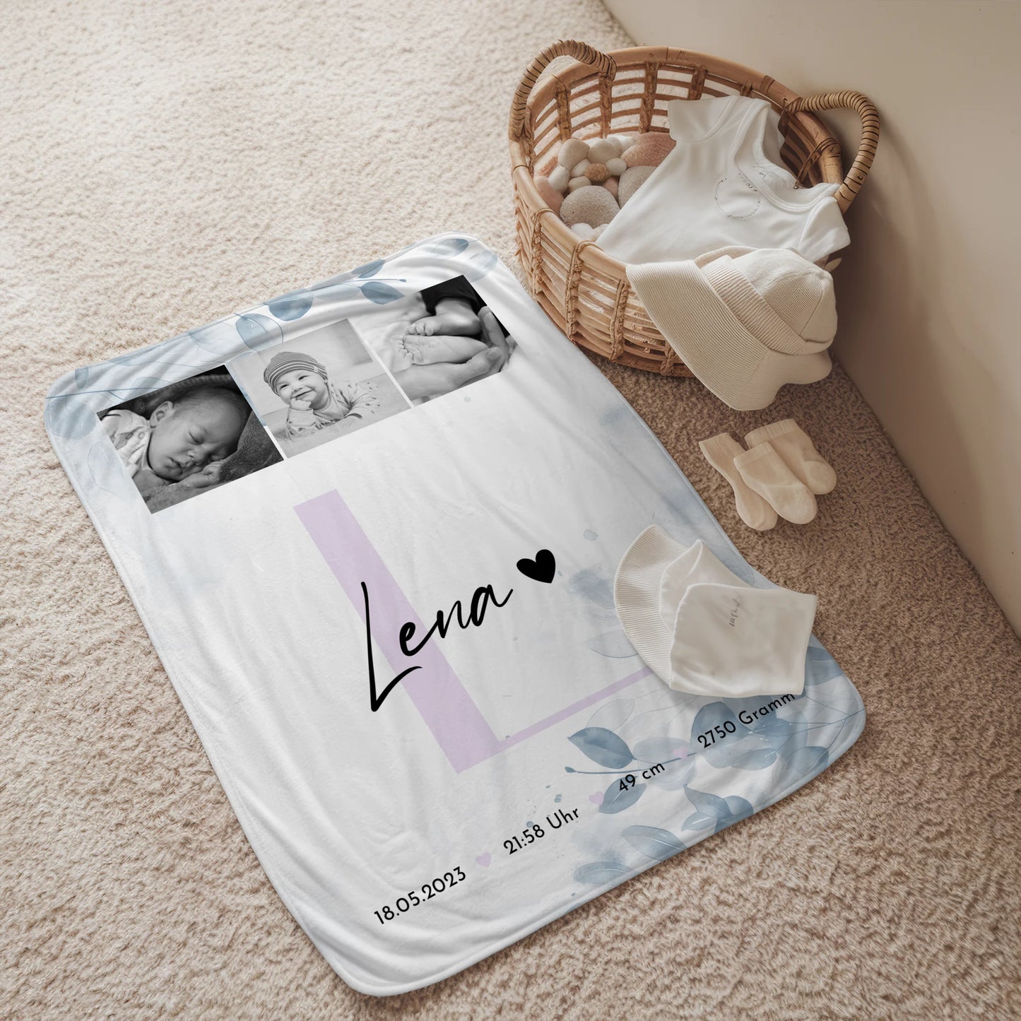 Krabbeldecke Mit Namen Und Geburtsdatum Baby 5 Fotos Geburtsdaten Black White 2