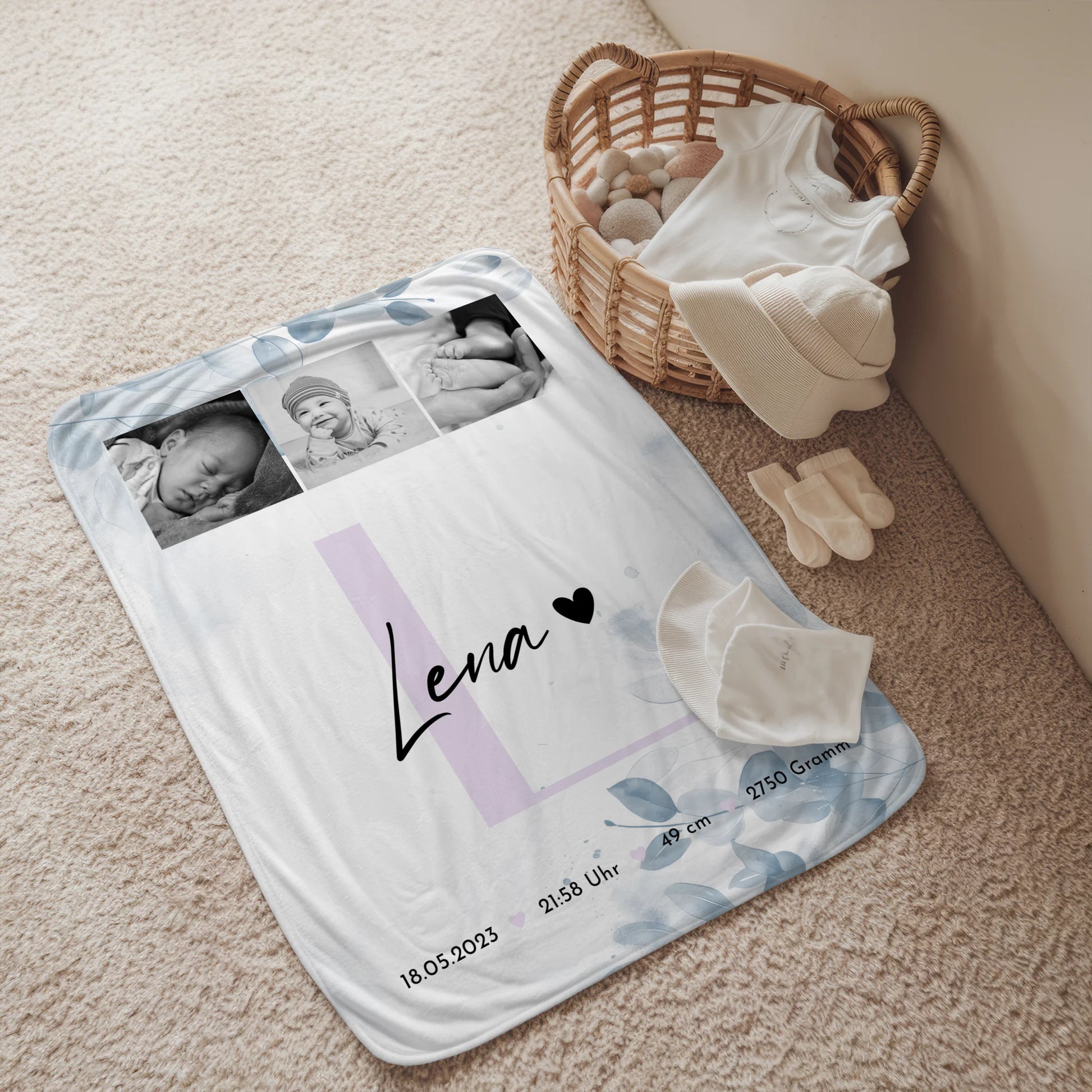 Krabbeldecke Mit Namen Und Geburtsdatum Baby 5 Fotos Geburtsdaten Black White 2