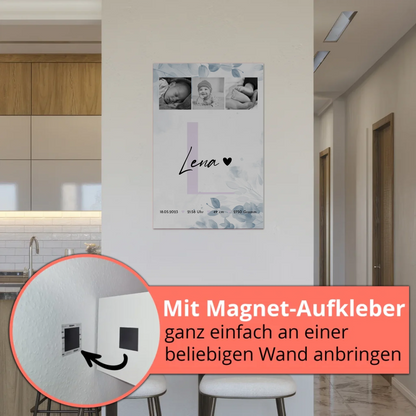 Fotoboard Magnet Poster Geburt Baby 5 Fotos Geburtsdaten Black and White 5