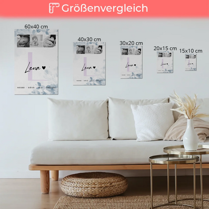 Fotoboard Magnet Poster Geburt Baby 5 Fotos Geburtsdaten Black and White