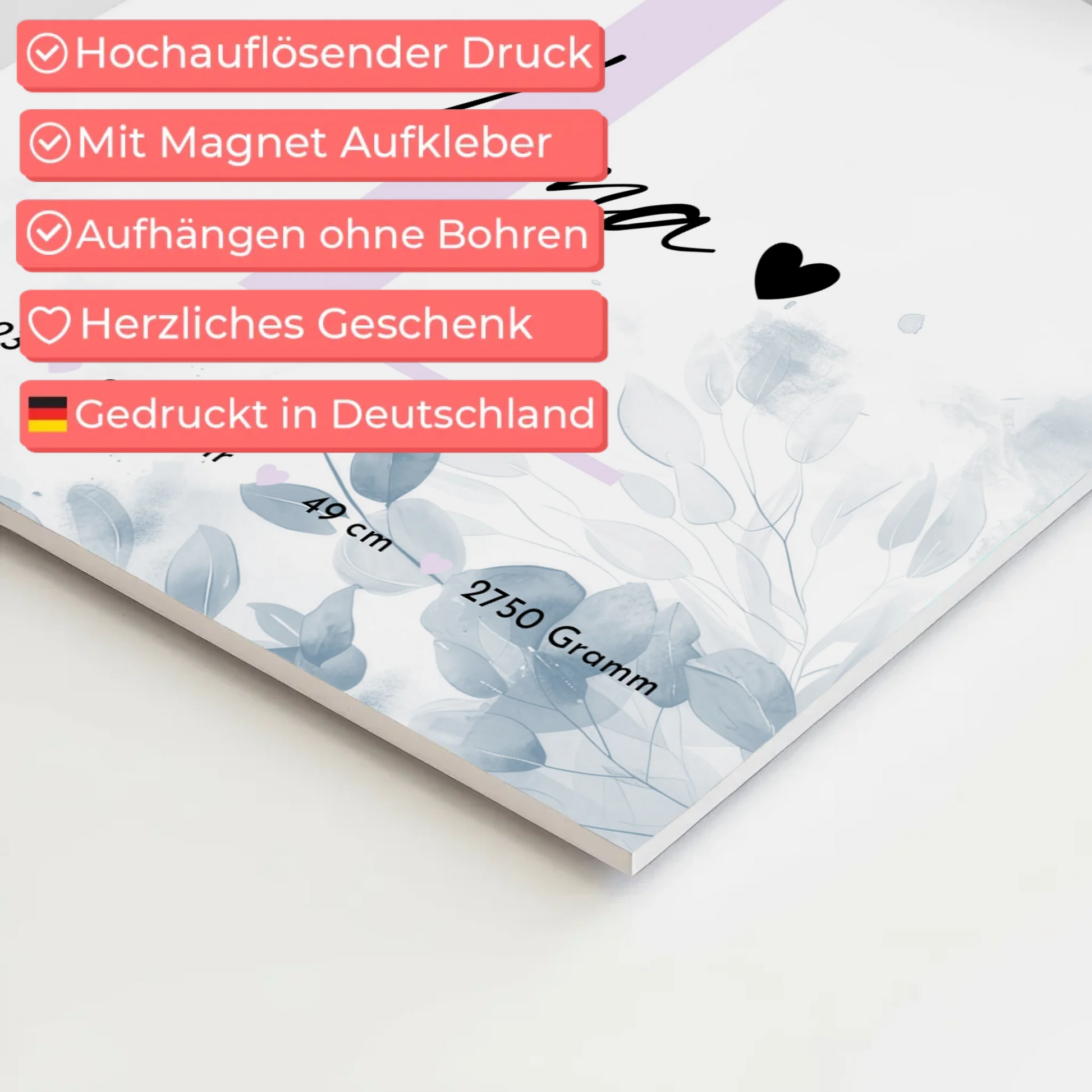 Fotoboard Magnet Poster Geburt Baby 5 Fotos Geburtsdaten Black and White 10