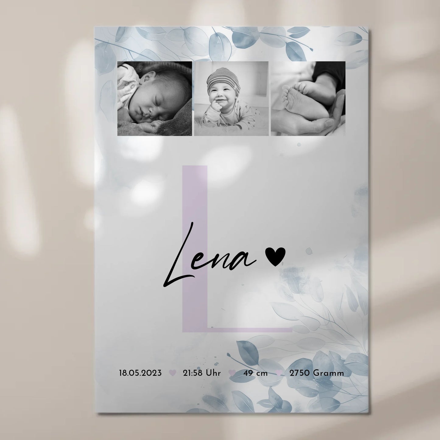 Fotoboard Magnet Poster Geburt Baby 5 Fotos Geburtsdaten Black and White 7