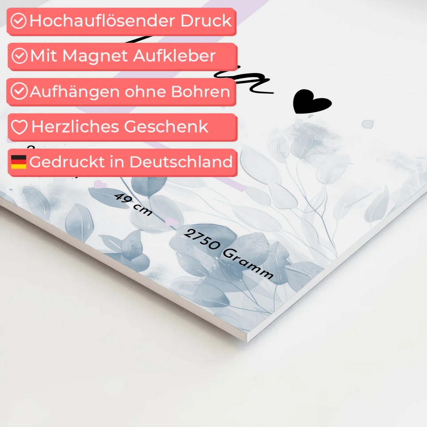 Fotoboard Magnet Poster Geburt Baby 5 Fotos Geburtsdaten Black and White