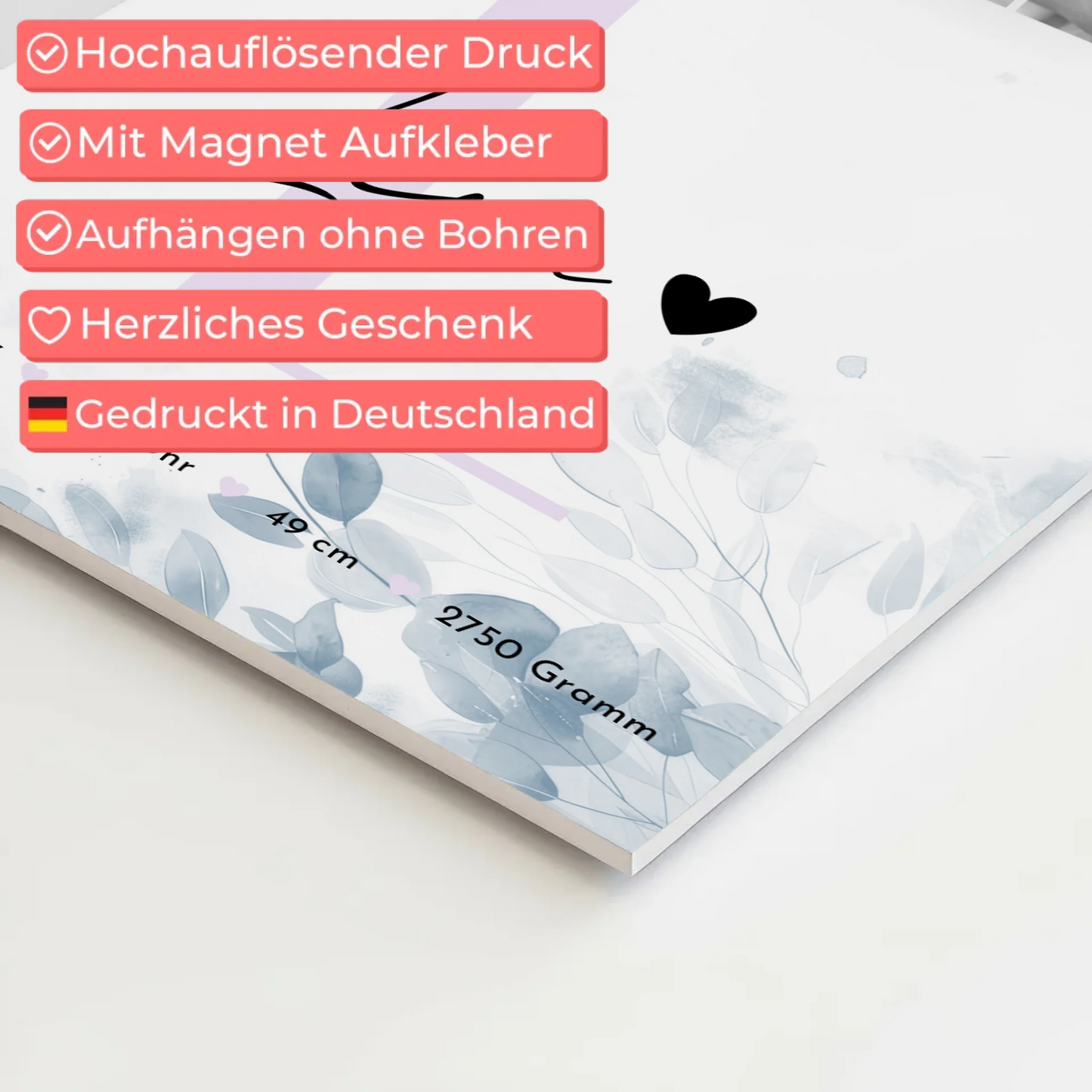 Fotoboard Magnet Poster Geburt Baby 5 Fotos Geburtsdaten Black and White