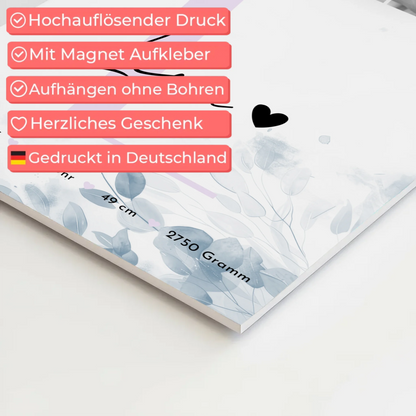 Fotoboard Magnet Poster Geburt Baby 5 Fotos Geburtsdaten Black and White