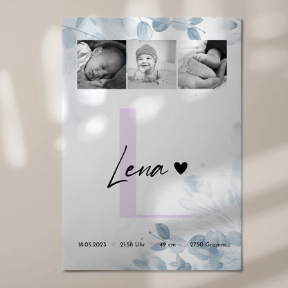 Fotoboard Magnet Poster Geburt Baby 5 Fotos Geburtsdaten Black and White