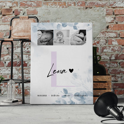 Leinwand Personalisiert zur Geburt Baby 5 Fotos Geburtsdaten Black White 4