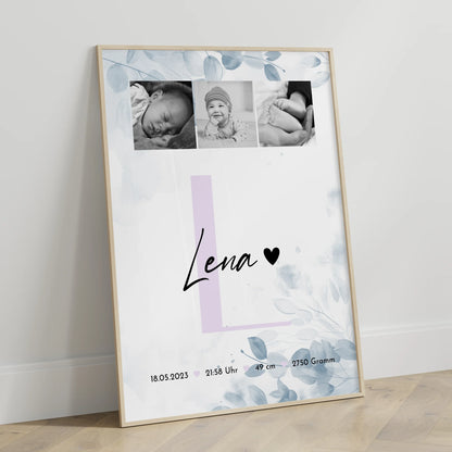 Poster Geburtsdaten Geburt Baby 5 Fotos Geburtsdaten Black and White 3