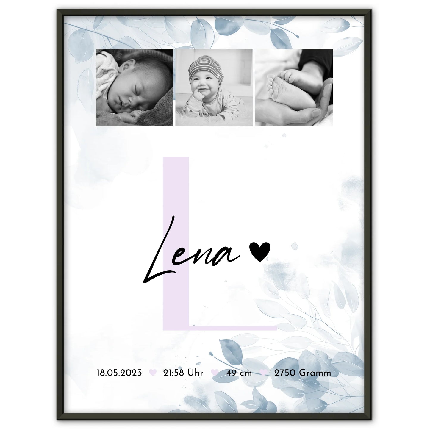 Poster Geburtsdaten Geburt Baby 5 Fotos Geburtsdaten Black and White 1