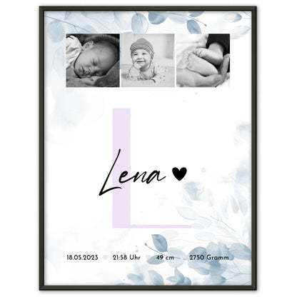 Poster Geburtsdaten Geburt Baby 5 Fotos Geburtsdaten Black and White 1