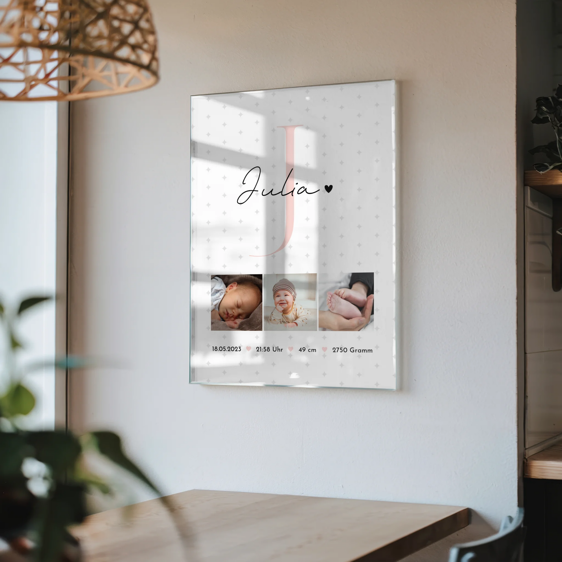 Acrylglas Mit Foto zur Geburt Baby Fotocollage mit Geburtsdaten und Sternchen Muster 4