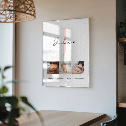 Acrylglas Mit Foto zur Geburt Baby Fotocollage mit Geburtsdaten und Sternchen Muster 4