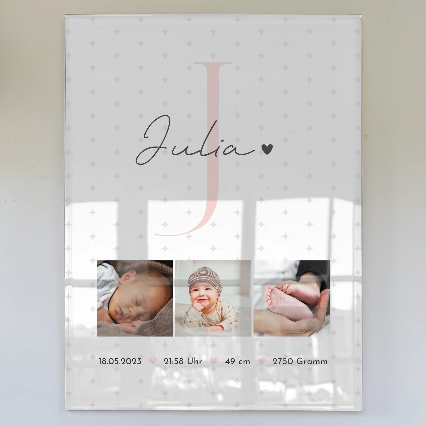 Acrylglas Mit Foto zur Geburt Baby Fotocollage mit Geburtsdaten und Sternchen Muster 1