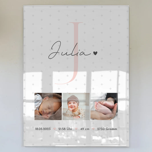 Acrylglas Mit Foto zur Geburt Baby Fotocollage mit Geburtsdaten und Sternchen Muster 1