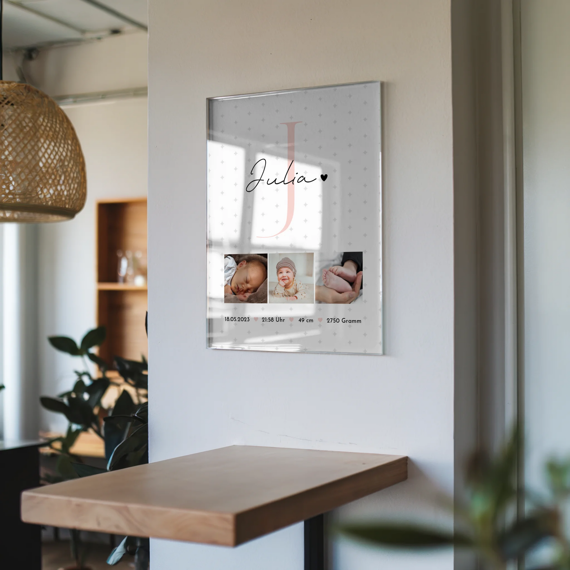 Acrylglas Mit Foto zur Geburt Baby Fotocollage mit Geburtsdaten und Sternchen Muster 6