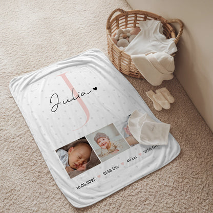 Krabbeldecke Mit Namen zur Geburt Baby Fotocollage Geburtsdaten Sternchen Muster 2