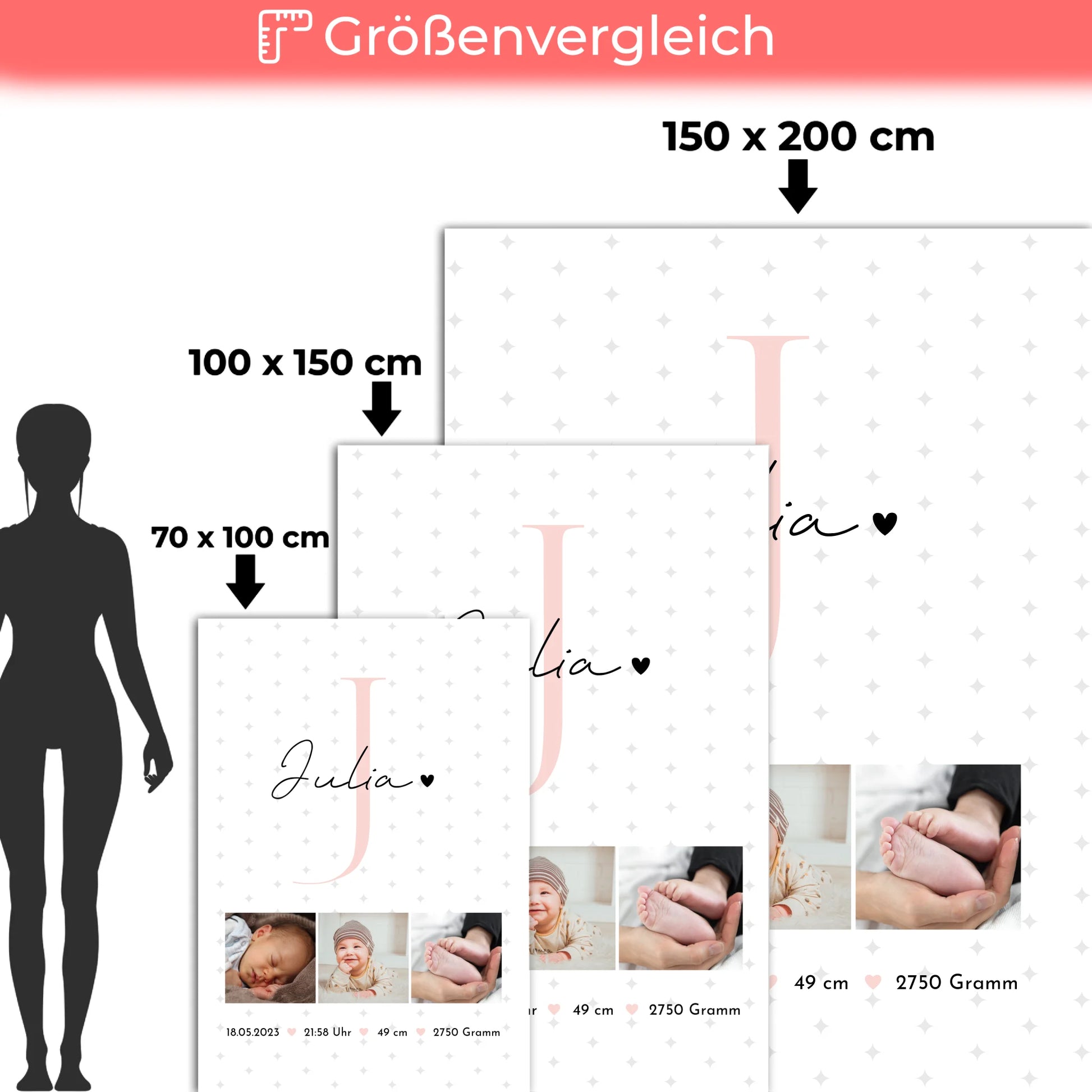 Krabbeldecke Mit Namen zur Geburt Baby Fotocollage Geburtsdaten Sternchen Muster 5