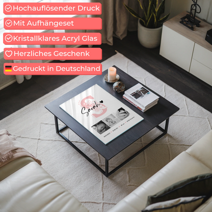 Foto Acrylglas zur Geburt Baby Fotocollage mit Geburtsdaten Initial Black and White 7