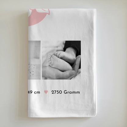Babydecke zur Geburt mit Namen - Fotocollage, Geburtsdaten & Initiale (Black & White) 6