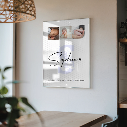 Acrylglas Mit Foto zur Geburt Baby Geburtsdaten Fotos Sternchen Klein Muster personalisiert 4
