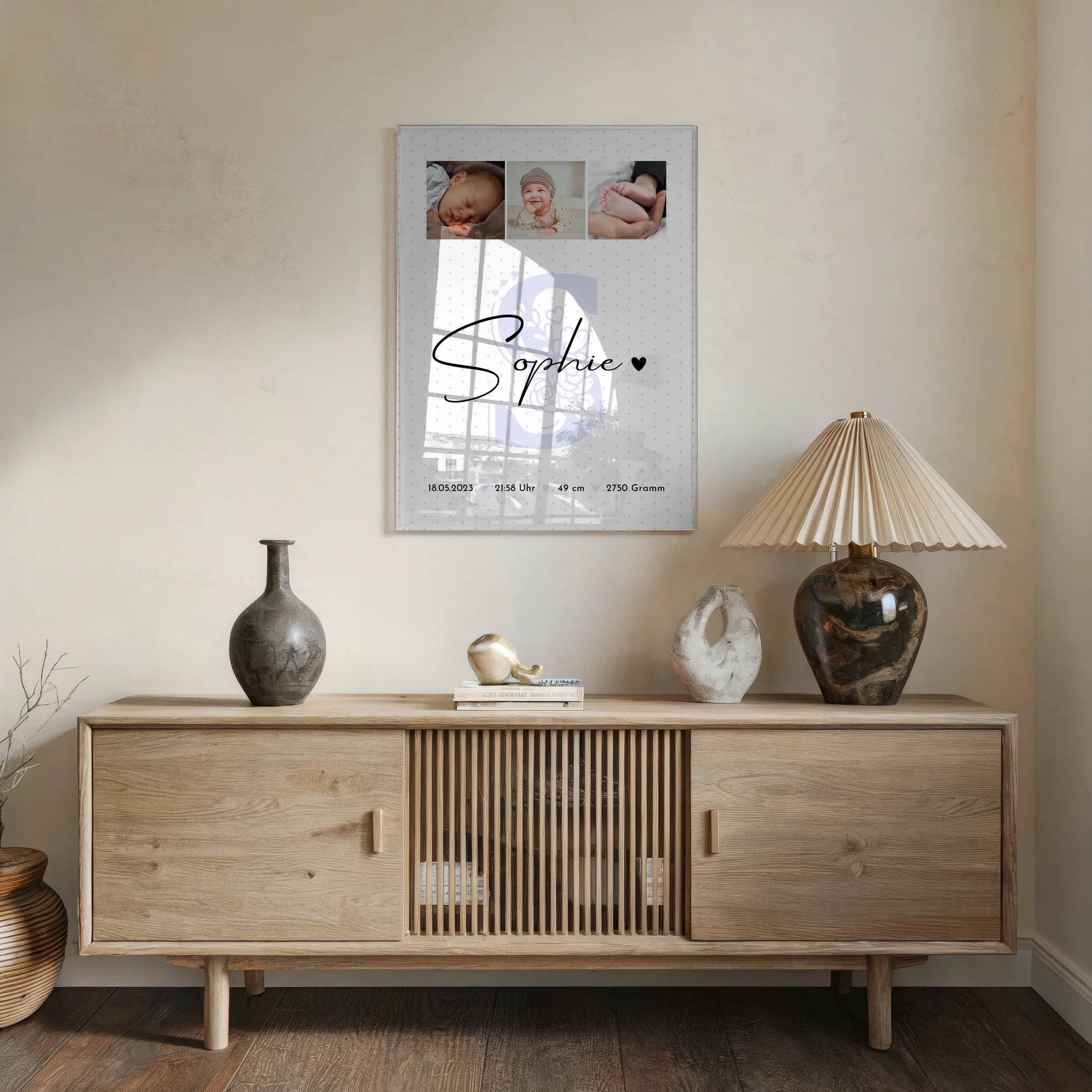 Acrylglas Mit Foto zur Geburt Baby Geburtsdaten Fotos Sternchen Klein Muster personalisiert 5