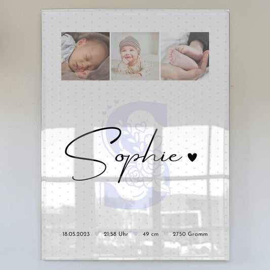 Acrylglas Mit Foto zur Geburt Baby Geburtsdaten Fotos Sternchen Klein Muster personalisiert 1