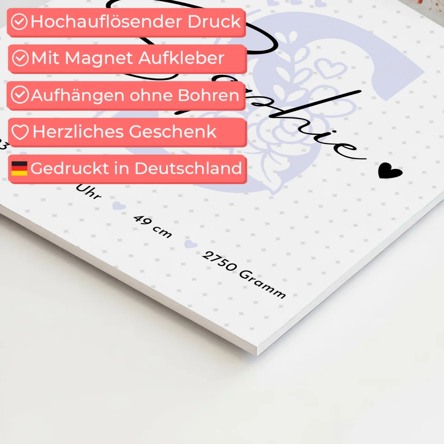 Fotoboard Magnet Poster zur Geburt mit Baby Geburtsdaten Fotos Sternchen Klein Muster 4