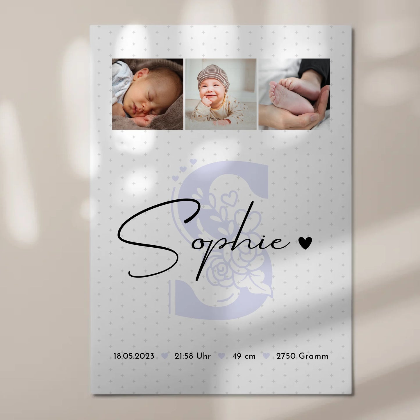 Fotoboard Magnet Poster zur Geburt mit Baby Geburtsdaten Fotos Sternchen Klein Muster 7