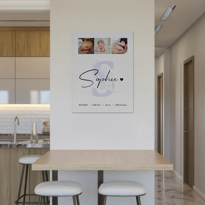 Fotoboard Magnet Poster zur Geburt mit Baby Geburtsdaten Fotos Sternchen Klein Muster 8