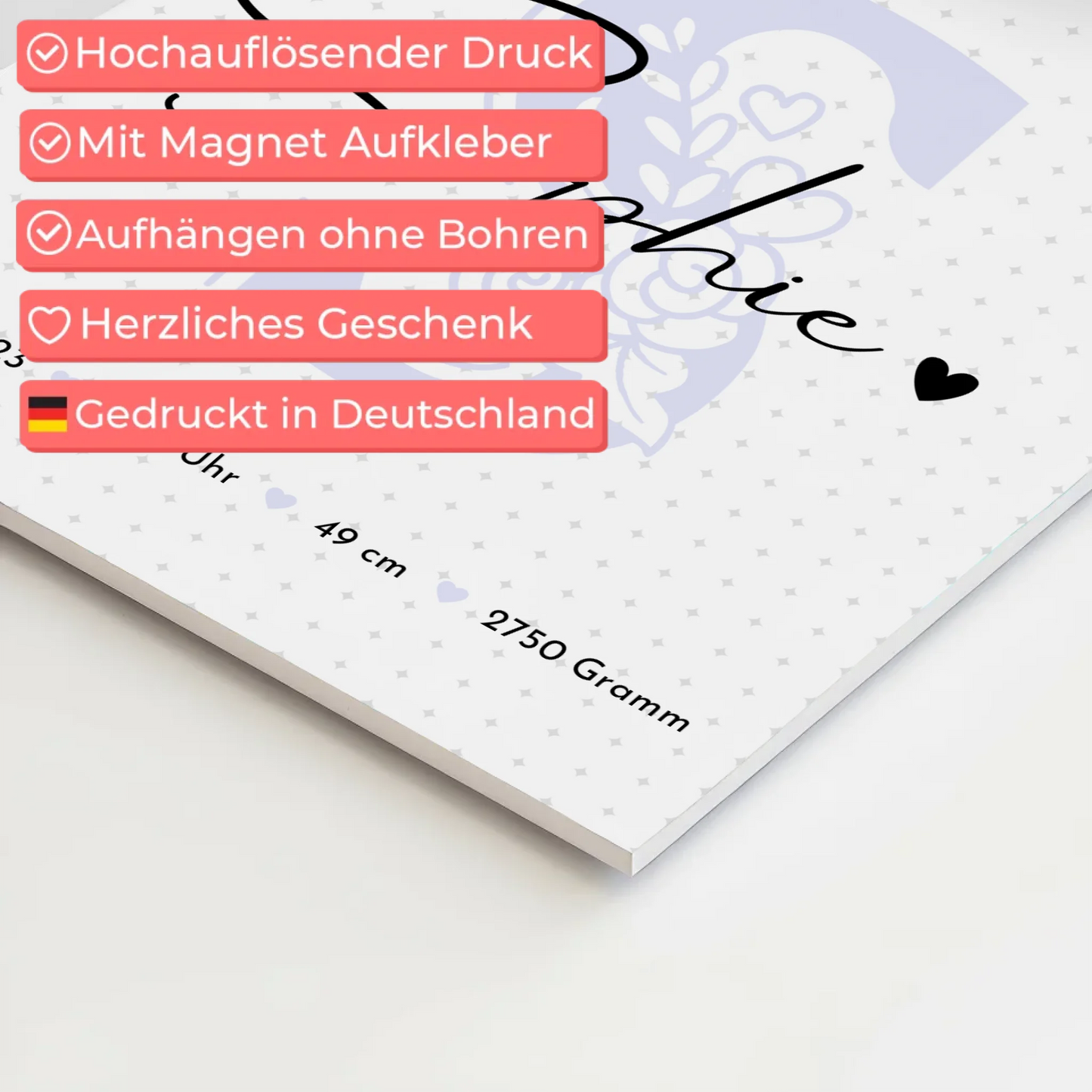 Fotoboard Magnet Poster zur Geburt mit Baby Geburtsdaten Fotos Sternchen Klein Muster