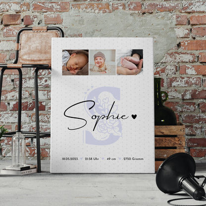 Wandbild Fotocollage zur Geburt mit Baby Geburtsdaten und Fotos Sternchen Klein Muster 4