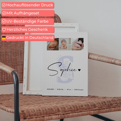 Wandbild Fotocollage zur Geburt mit Baby Geburtsdaten und Fotos Sternchen Klein Muster 5