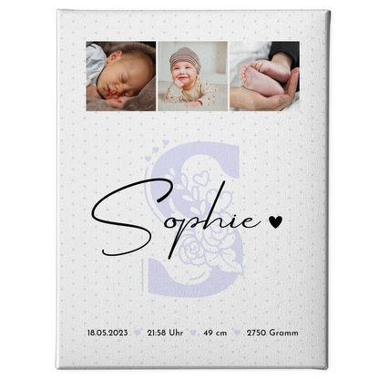 Wandbild Fotocollage zur Geburt mit Baby Geburtsdaten und Fotos Sternchen Klein Muster 1