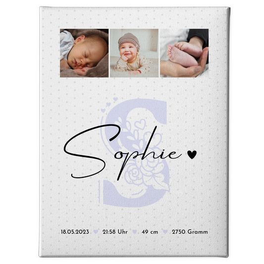 Wandbild Fotocollage zur Geburt mit Baby Geburtsdaten und Fotos Sternchen Klein Muster 1