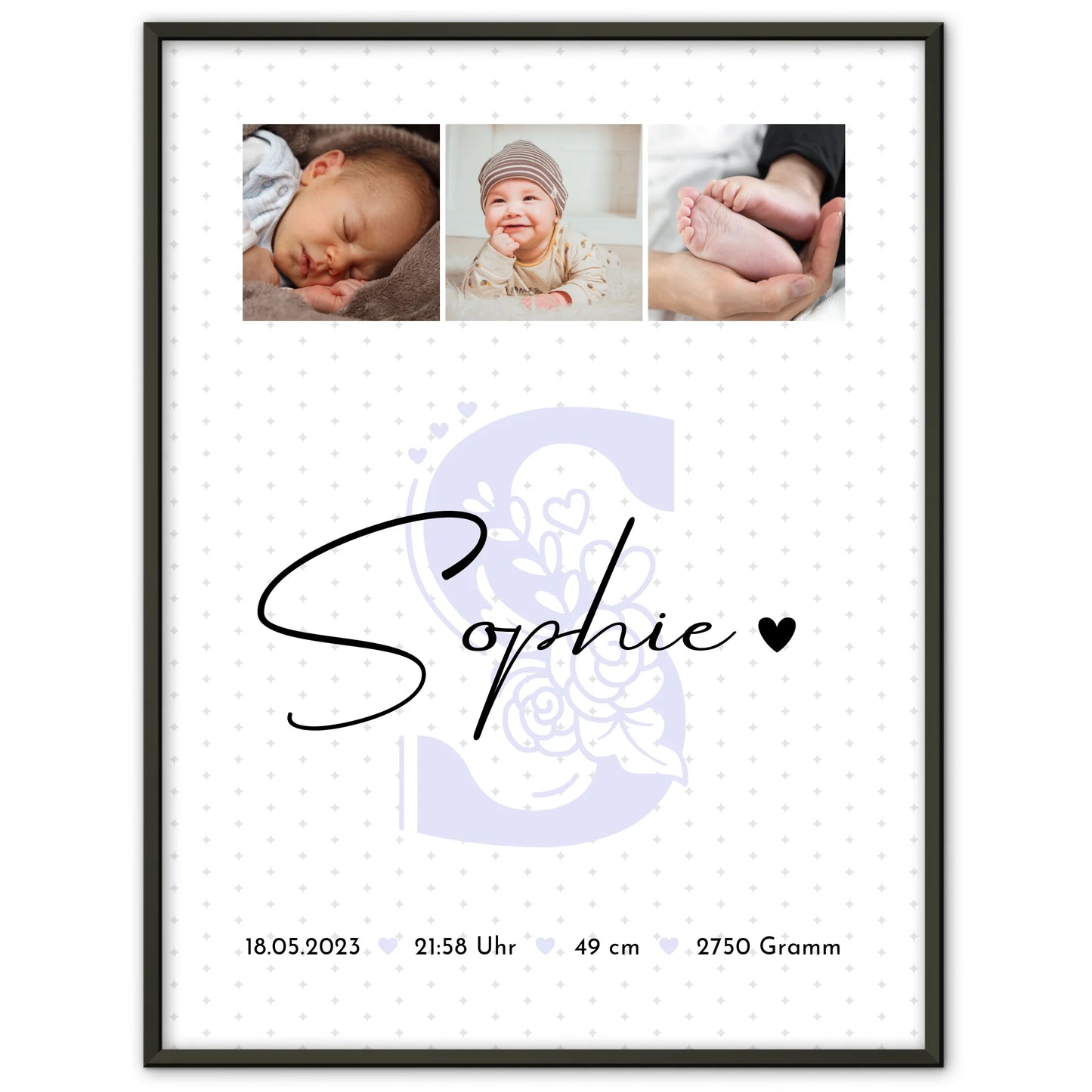 Geburtsdaten Poster mit Fotos für Baby Geburt personalisiert Sternchen Klein Muster Geschenk 1