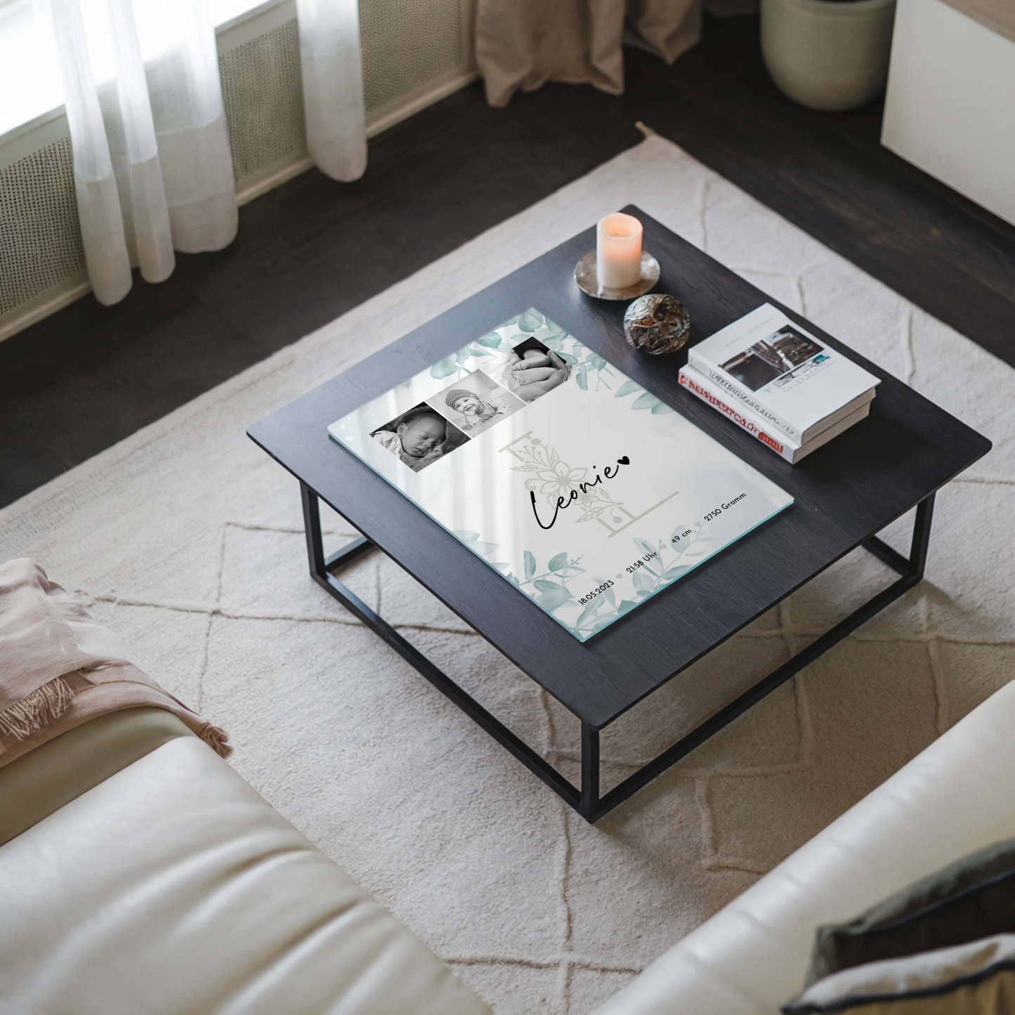 Acrylglas mit Foto zur Geburt - Baby-Fotocollage mit Geburtsdaten im Schwarz-Weiß-Design 3