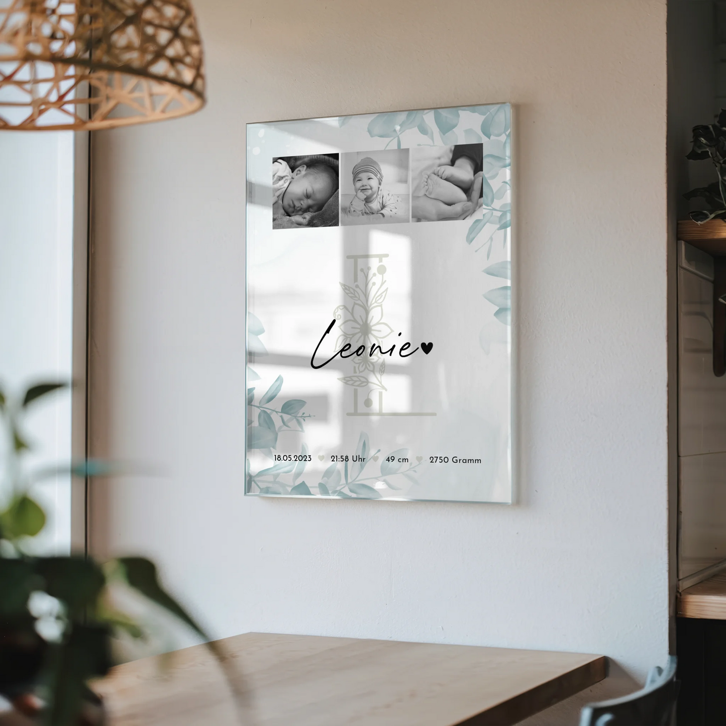 Acrylglas mit Foto zur Geburt - Baby-Fotocollage mit Geburtsdaten im Schwarz-Weiß-Design 4