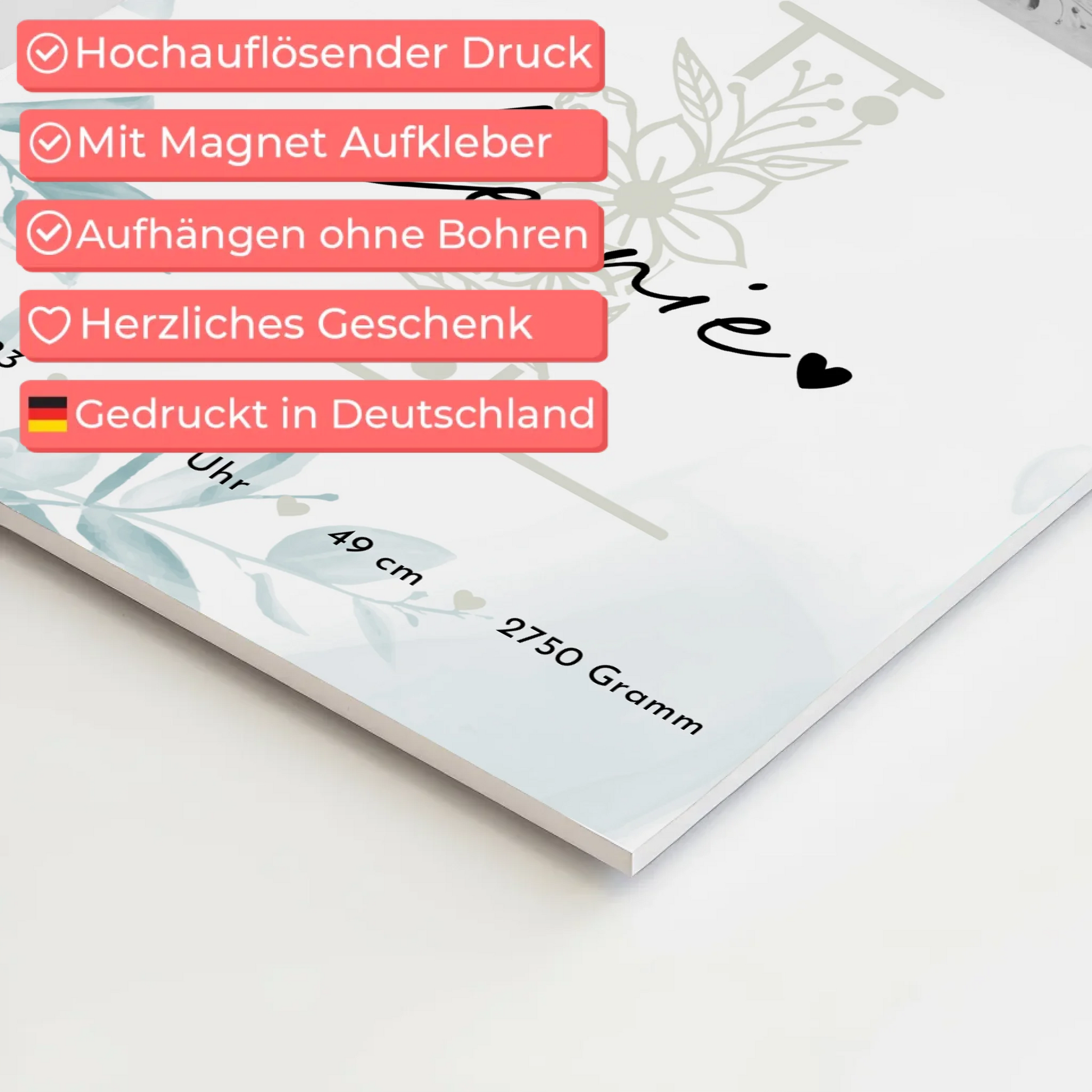 Magnetposter zur Geburt - Baby-Fotocollage mit Geburtsdaten (Schwarz-Weiß) 4