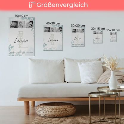 Magnetposter zur Geburt - Baby-Fotocollage mit Geburtsdaten (Schwarz-Weiß)