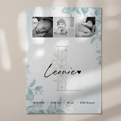 Magnetposter zur Geburt - Baby-Fotocollage mit Geburtsdaten (Schwarz-Weiß)