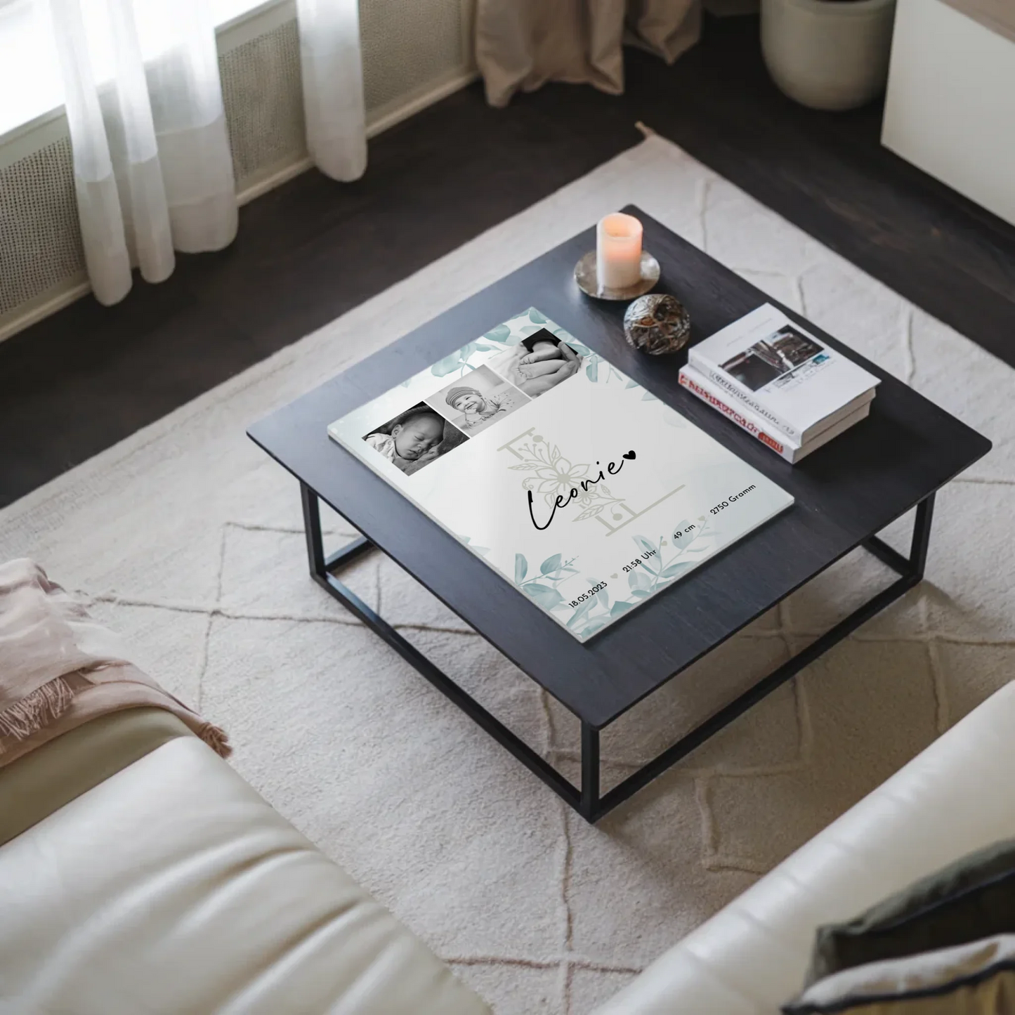 Magnetposter zur Geburt - Baby-Fotocollage mit Geburtsdaten (Schwarz-Weiß)