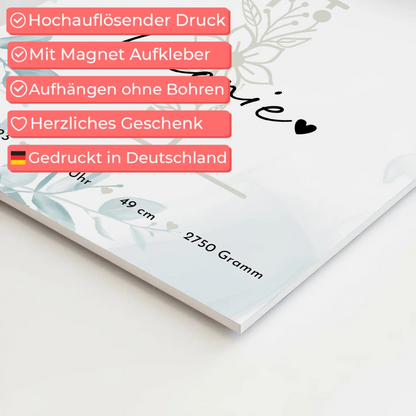 Magnetposter zur Geburt - Baby-Fotocollage mit Geburtsdaten (Schwarz-Weiß)