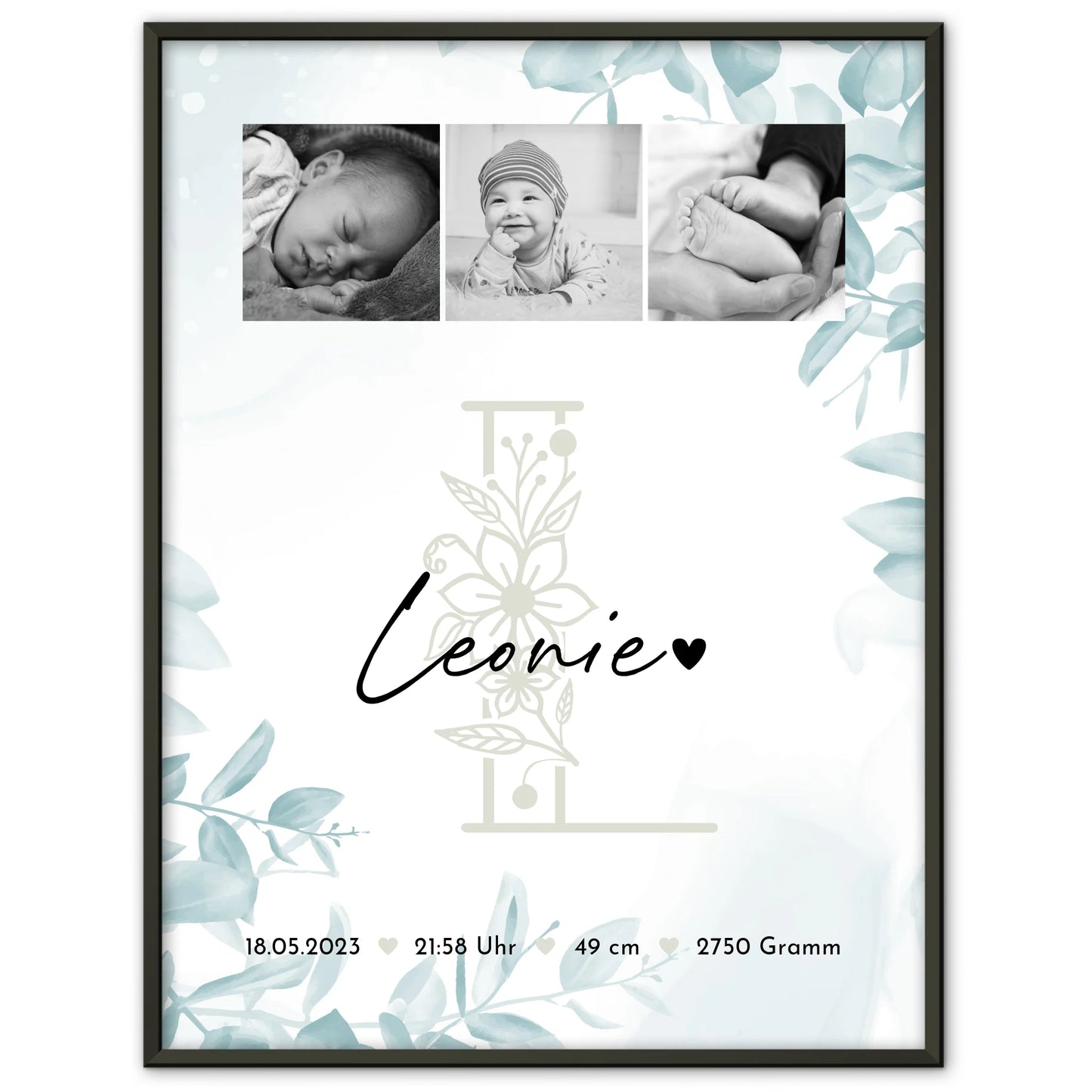 Poster Geburtsdaten Baby Fotocollage Geburtsdaten Black and White personalisiertes Geschenk 1